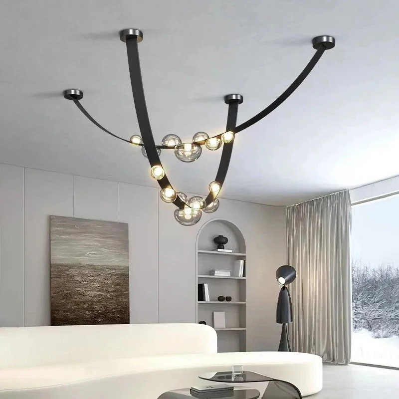 

1 PCS Modern Minimalist Restaurant Belt Chandelier Nordic Art Designer Villa Duplex Suspended Living Room Staircase Chandelier