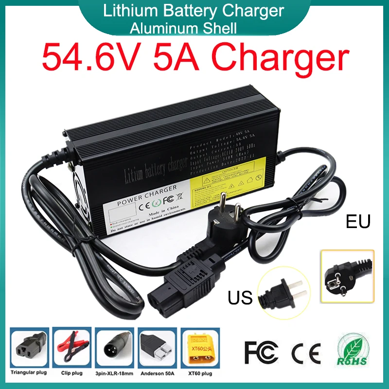 54.6V 5A Lithium Battery Smart Charger With Fan,For 13S 48V Li-ion Battery Pack brand new Display Rapid Charging Aluminum Shell