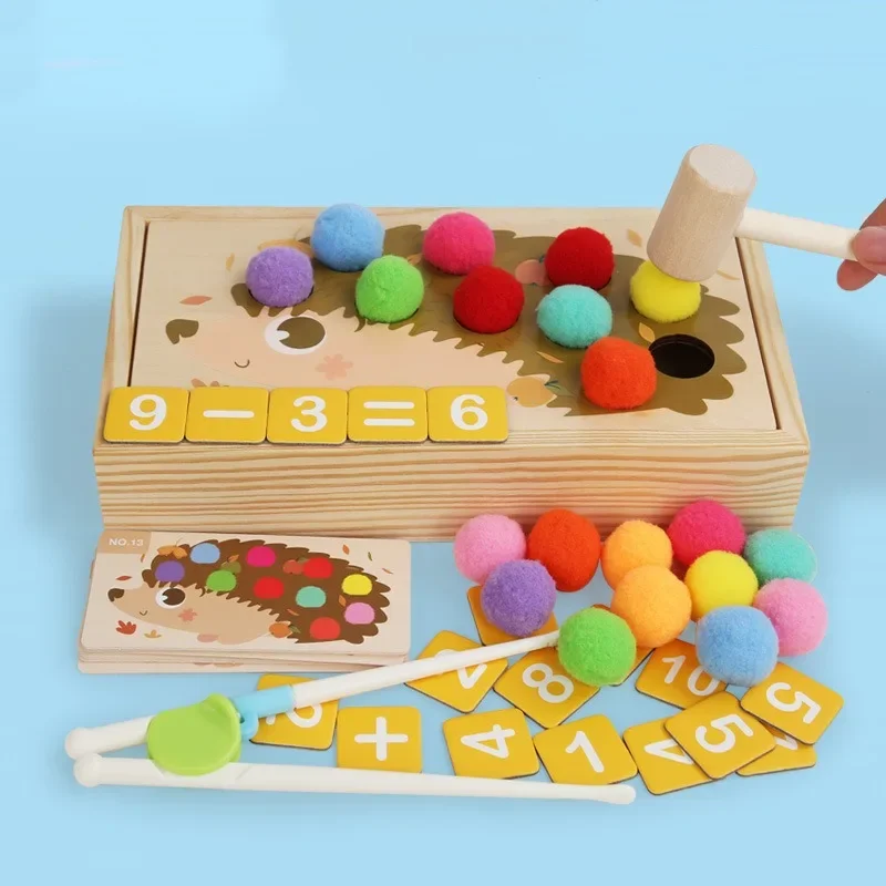 Número das crianças conjunto de iluminação aprendizagem adição subtração brinquedos crianças de madeira dos desenhos animados animal cor cognição ensino aids