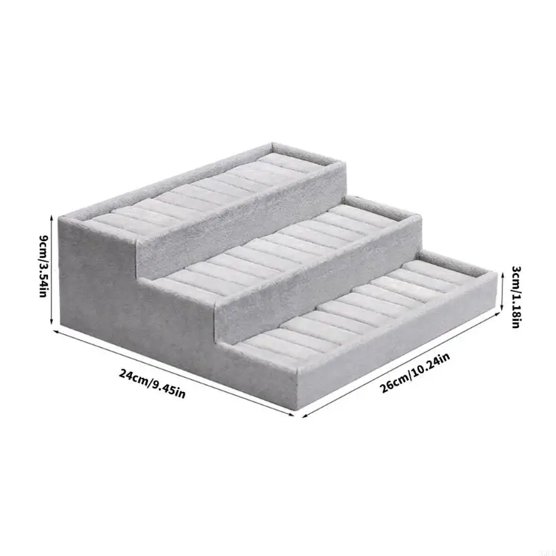 

Элегантный трехъярусный футляр для ювелирных изделий с матовыми бархатными поверхностями, ступенчатый трапециевидный дизайн