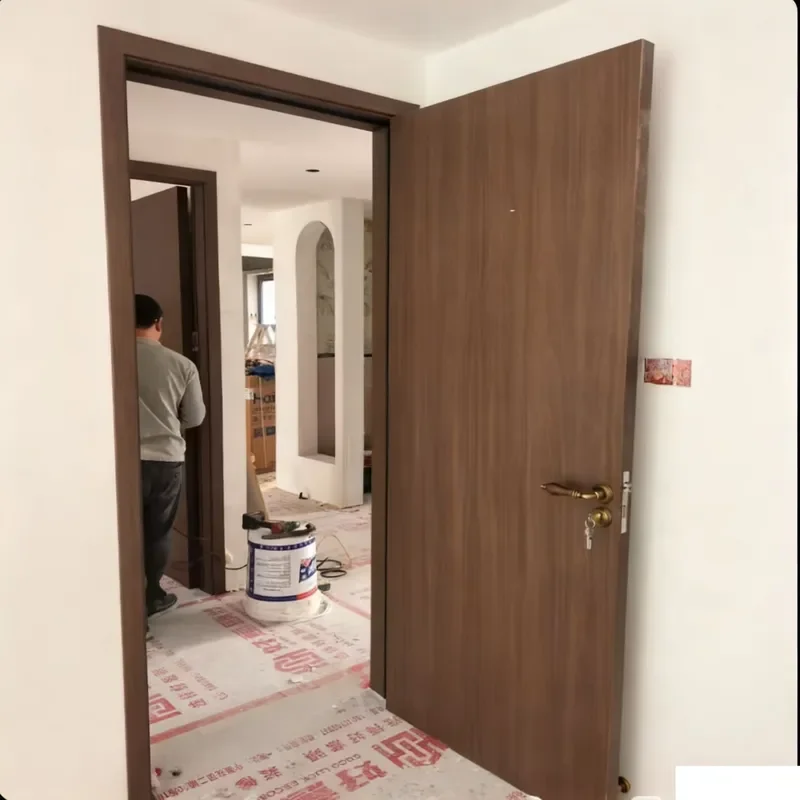 for Wooden Solid Wood Bedroom Door Frame Set Factory Carbon Crystal Hotel Engineering Paint-free PVC Door