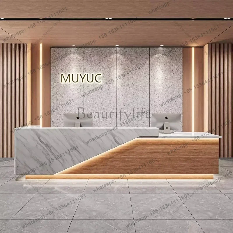 LJY Nordic Company Reception Desk High-end Custom Customer Center Office Building Reception Cabinet Simple Office Furniture FYRD