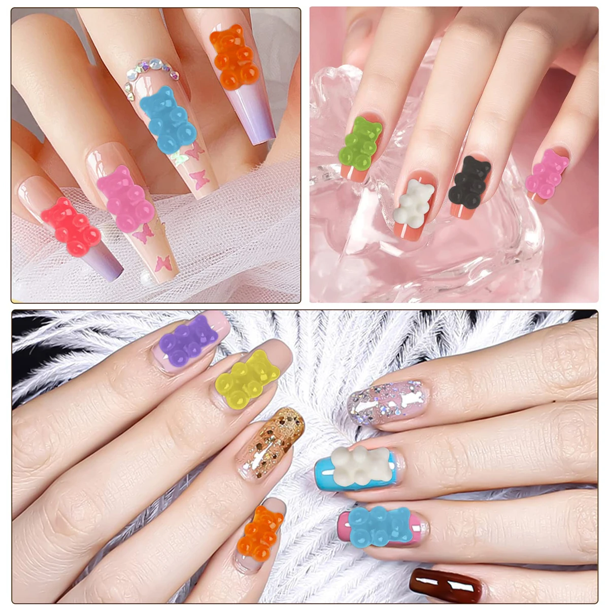 50 sztuk 3D przezroczyste galaretki niedźwiedź zawieszki do paznokci akrylowe cukierki kolor Kawaii niedźwiedź Nail Art dżetów DIY biżuteria ozdoby do paznokci