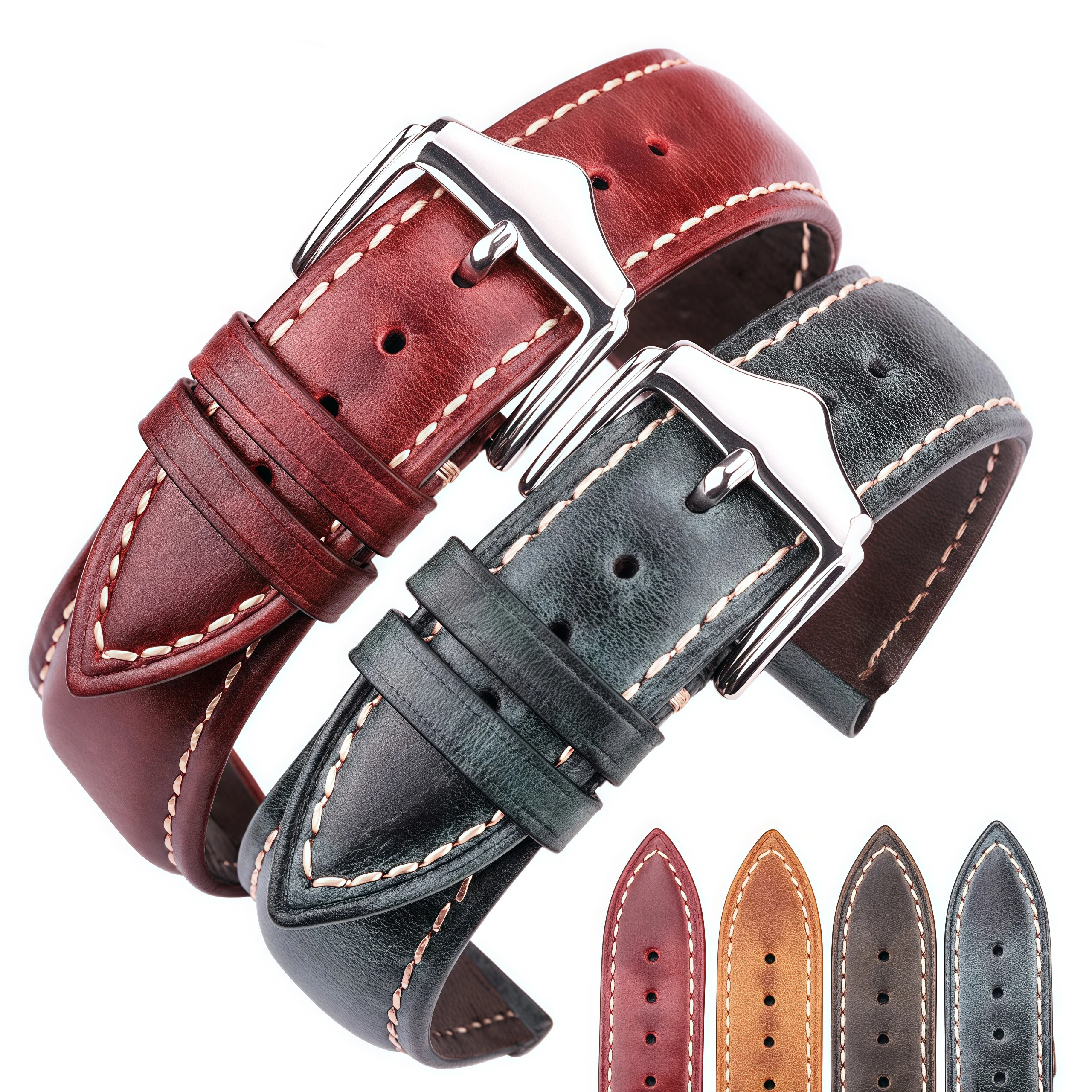 

Oil Wax Genuine Leather Watch Strap 18 20 22 24mm Vintage Cowhide Band Blue Red Green Yellow Business Casual Replacement Belt