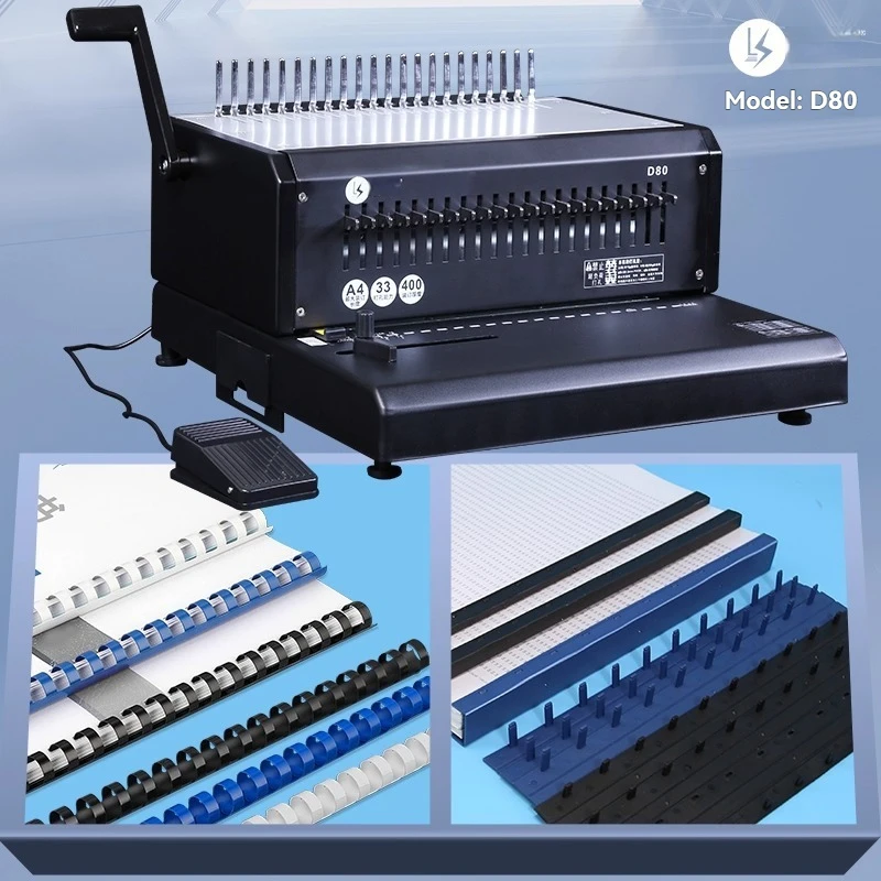 D80 Rubber Ring Clamp Strip Electric 10 Hole 21 Hole Rubber Ring Punching Financial Voucher Heavy-duty Electric Binding Machine