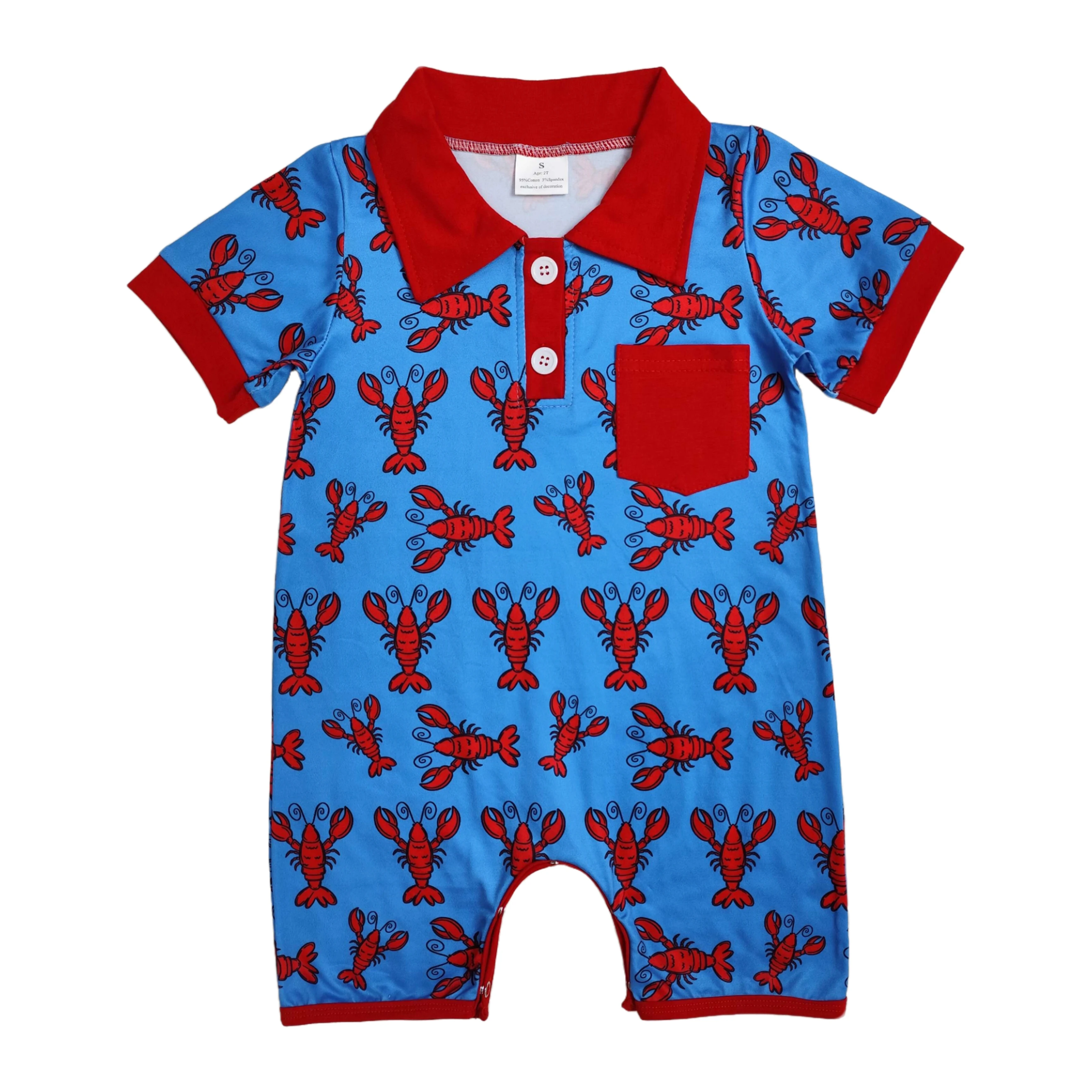 

Wholesale Toddler One-piece Crayfish Buttons Short Sleeves Romper Newborn Baby Boy Summer Clothing Kids Children Bubble Jumpsuit