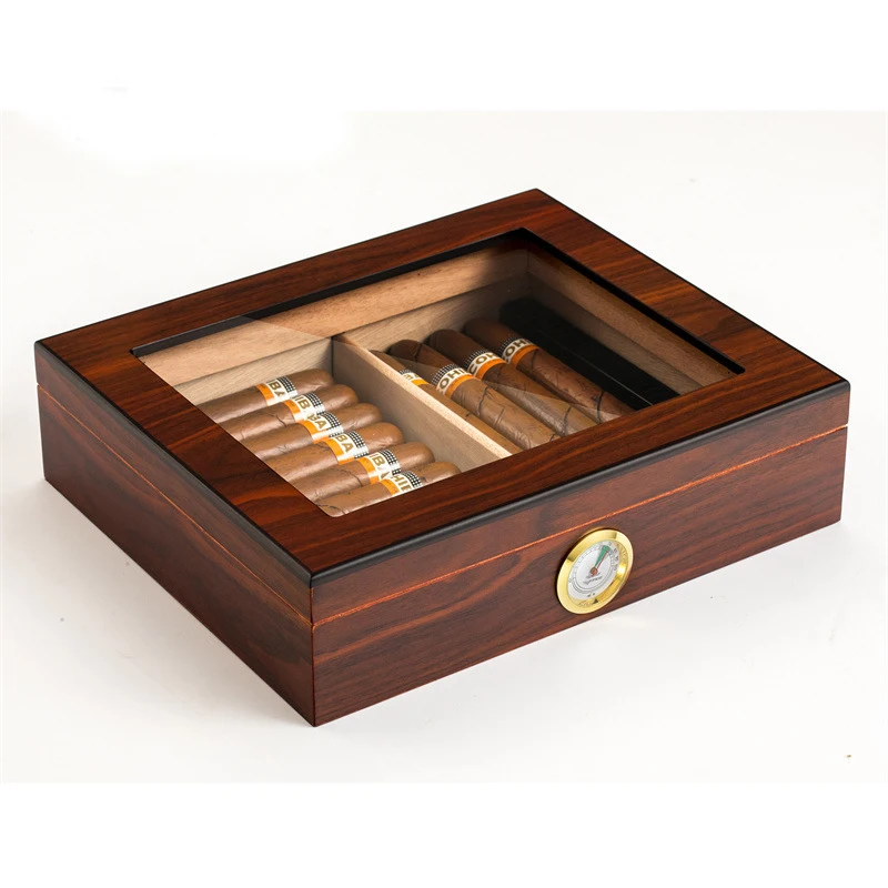 Imagem -02 - Portable Cedar Wood Charuto Humidor Travel Case Desktop Box Umidificador e Higrômetro Vidro Top Divisor Clássico