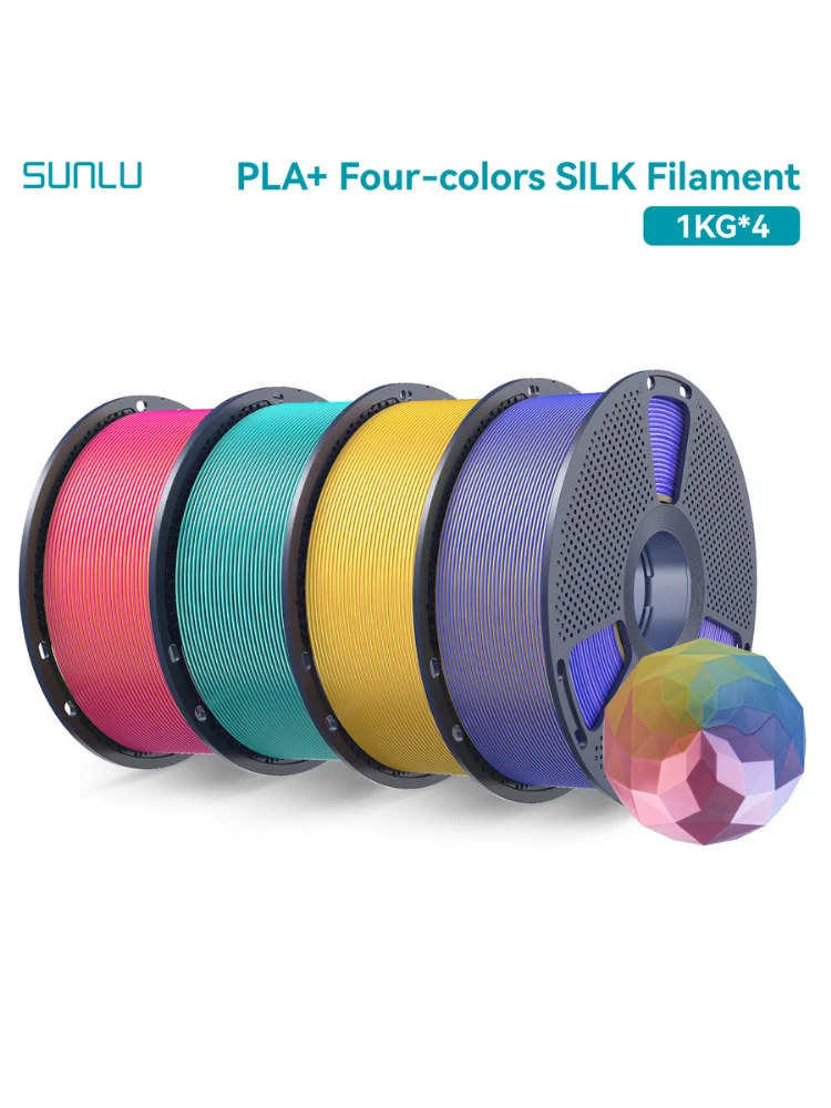 SUNLU 4KG viervoudig kleuren zijdefilament, zijde 3D-printer 1,75 mm, dimensionale nauwkeurigheid +/- 0,02 mm, 1 kg spoel (2,2 lbs), 4 rollen - afbeelding 2