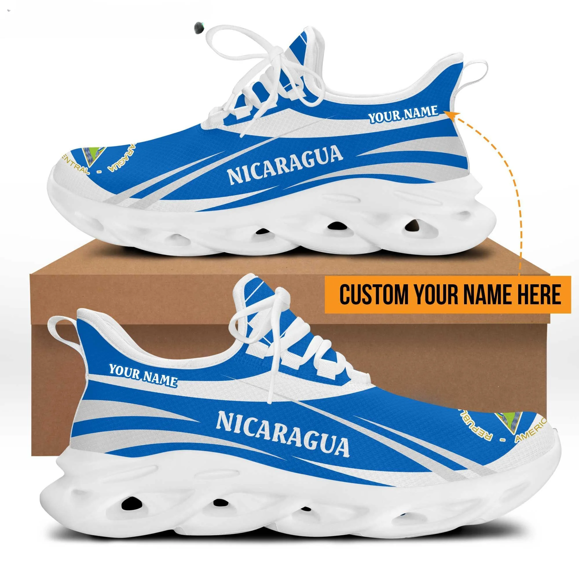 

Personalized Casual Women Shoes Nicaragua Flag Custom Name Design Ladies Flats Sneakers for Girls Lace Up Footwear