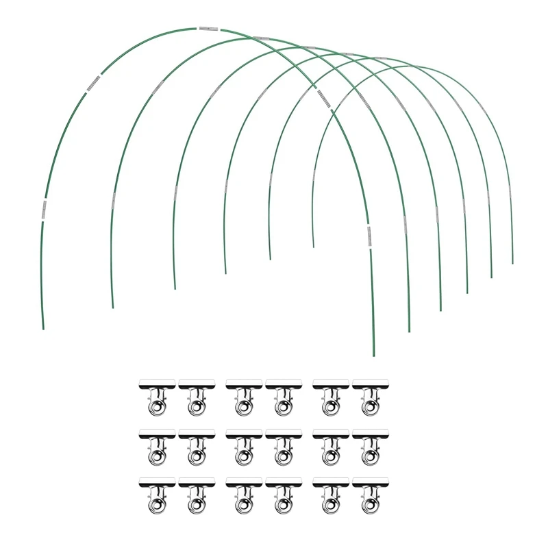 House Hoops Grow Tunnel 6 Sets Of 8.5 FT Long Garden Hoops Kit Rust-Free Fiberglass Raised Beds Hoops Green 36Piece