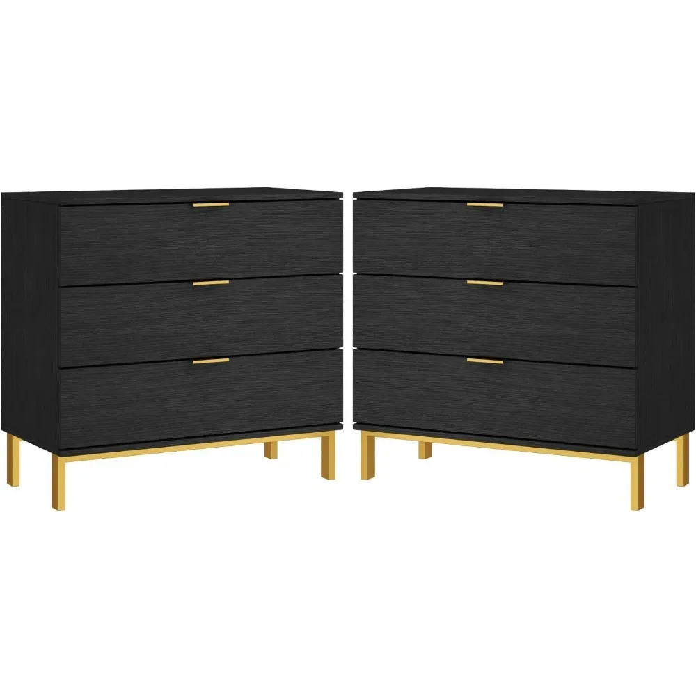 

Bedside Table 3 Drawer Dresser, Large Nightstand with Gold Metal Legs, Modern & Contemporary, for Bedroom