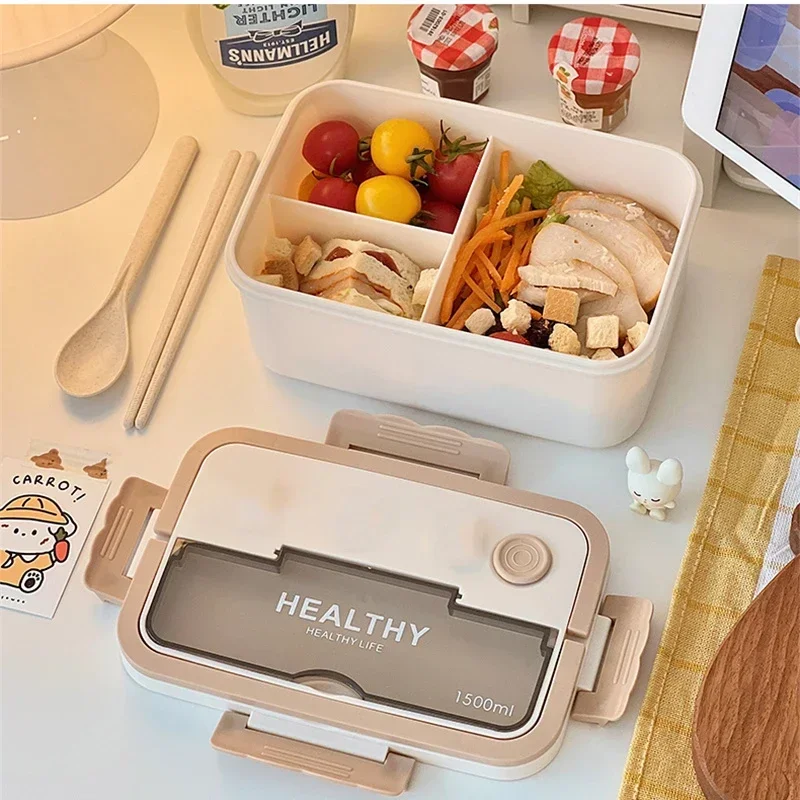 Compartment Lunch Box Plastic Portable Lunchbox Students Office Bento Box Microwave Food Containers with Chopsticks and Spoon