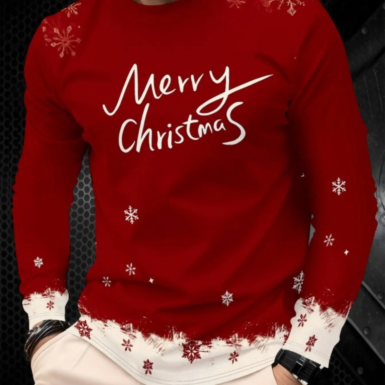 Men's Basic Versatile Christmas Themed Round Neck Long Sleeved T-shirt Base Coat 3D Printed Casual Warm And Fashionable Top