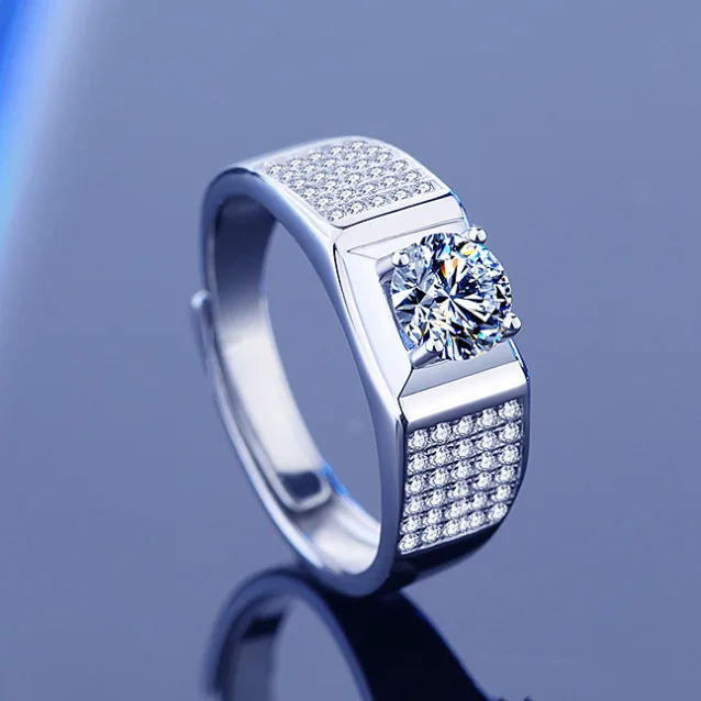 Anel masculino moissanite s925 prata esterlina conjunto d cor 1 quilate moissanite estrela anel moda jóias