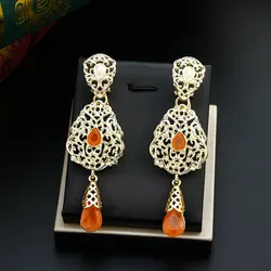 Sunspicems Chic Crystal Morocco Earring for Women Royal Long Drop Pendant Gold Color Arabic Bride Earring Wedding Jewelry