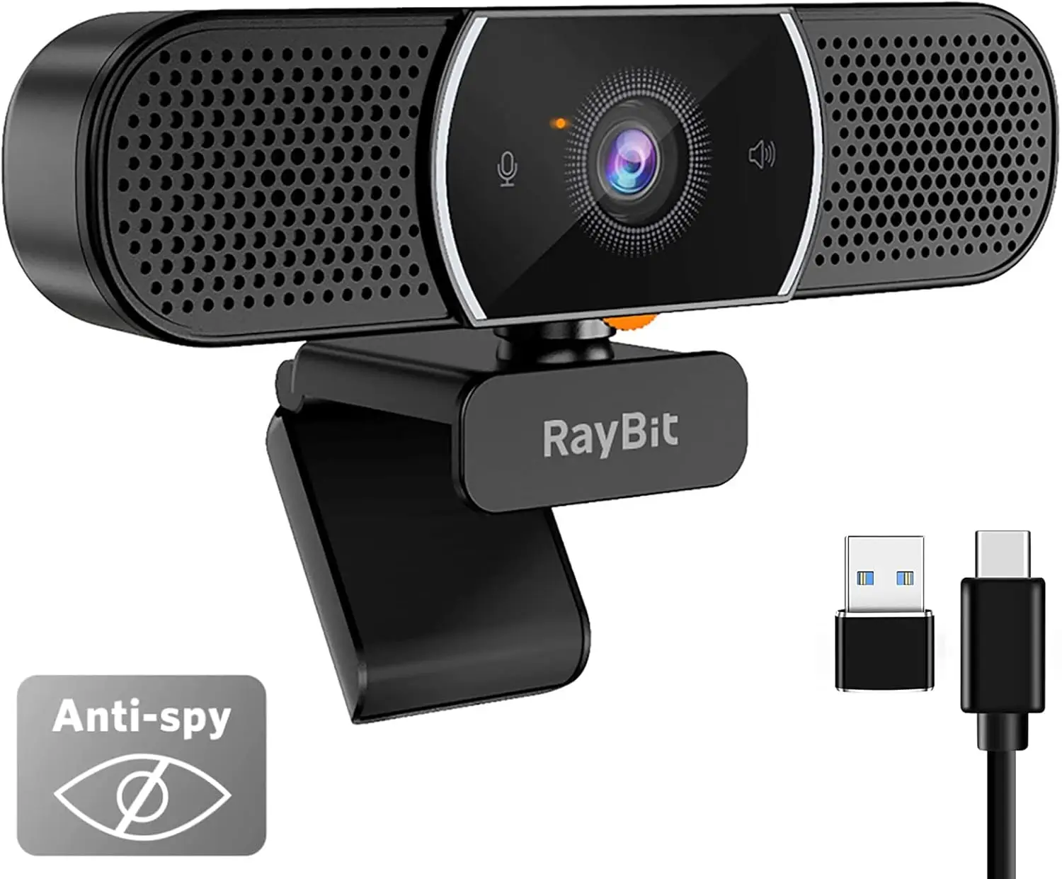 2K HD Webcam with Mic & Speaker, Autofocus, Privacy Cover, USB C, for PC/Laptop
