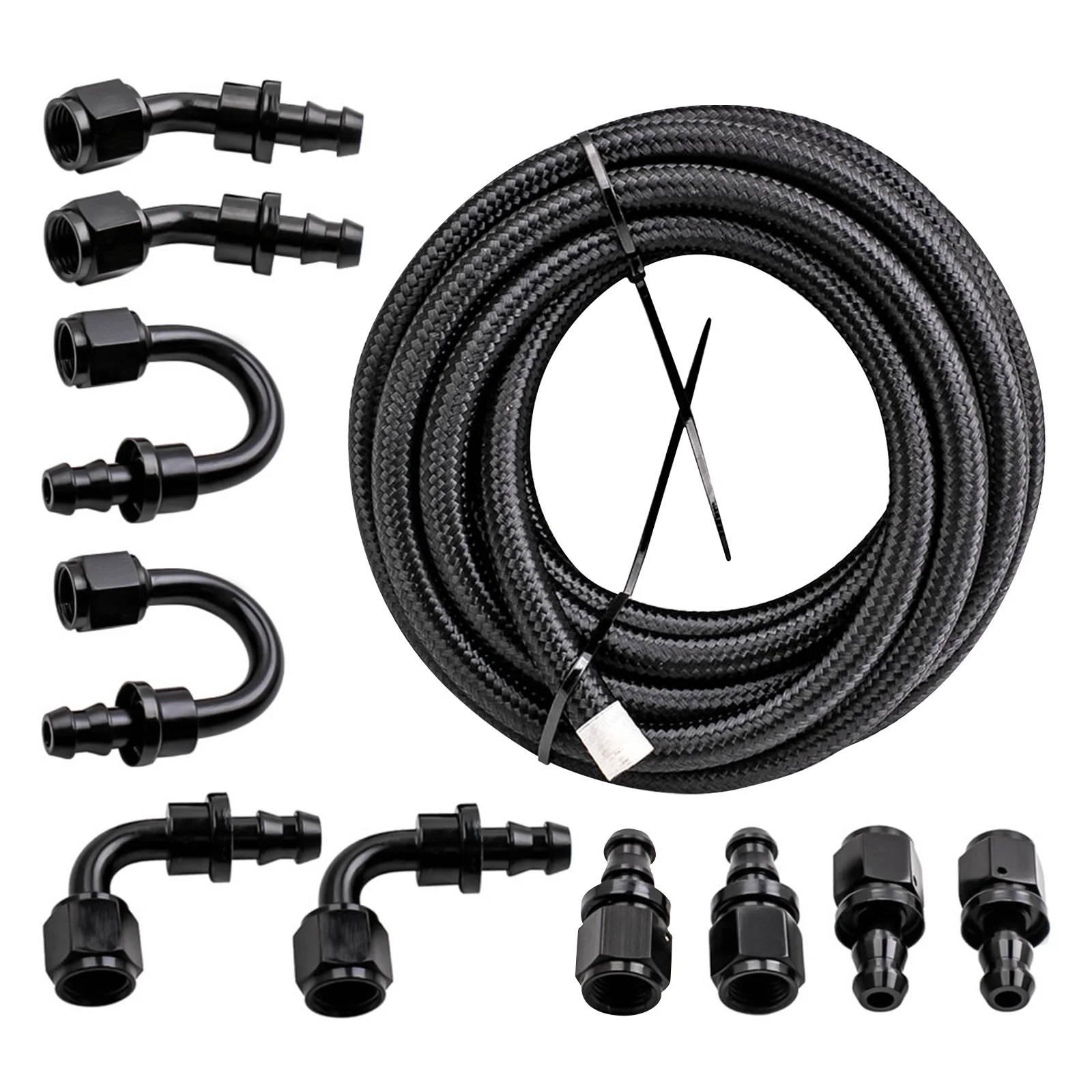 

AN6 6M 20FT Nylon Stainless Steel Braided Oil Fuel Line + Fitting End Push Lock