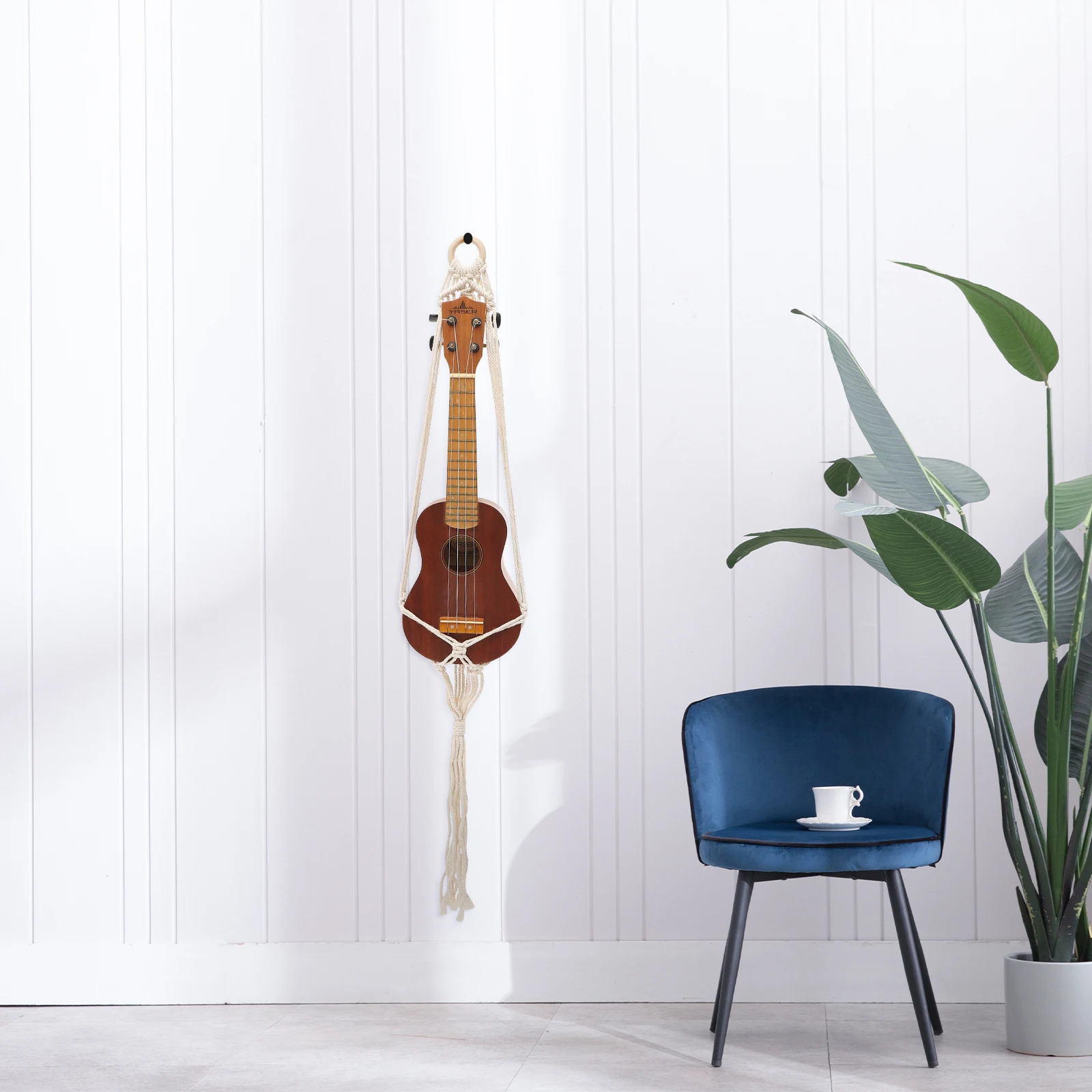 

Guitar Hanger Ukulele Mount Wall Holder Cotton Rope Macrame Versatile Indoor Room Kitchen Garden Patio Stringed