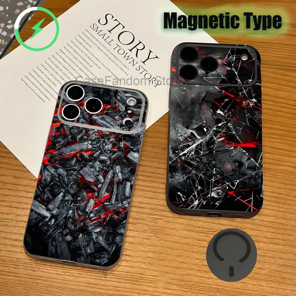 

Чехол для iPhone 17, 16, 15, 14, 13, 12, Pro, Max, Plus с рисунком под карбон, прозрачный серый, с магнитной беспроводной зарядкой