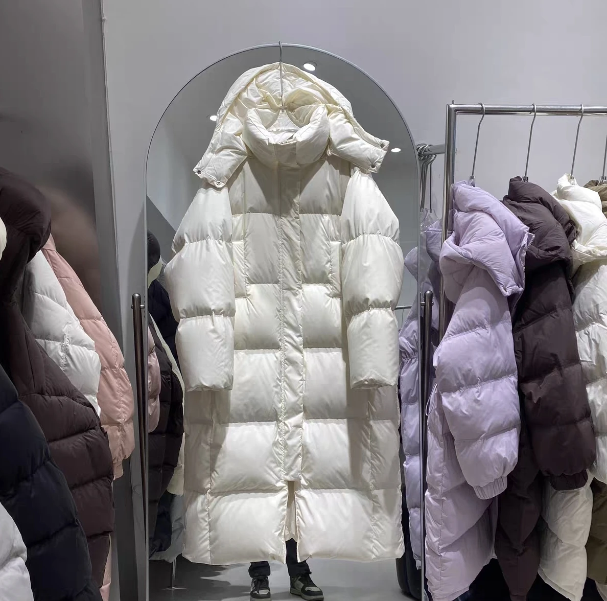 معطف نسائي فضفاض دافئ بغطاء رأس ، بركة بيضاء ، معطف سميك ، موضة اوربا ، ملابس ثلج ، جديد ، شتاء ،