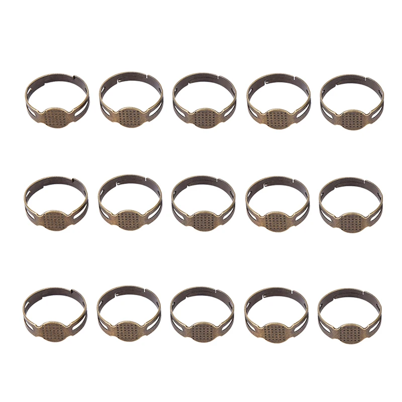 50pcs 8mm Flat Pad Ring Bases DIY Blank Findings For Jewelry Making Adjustable