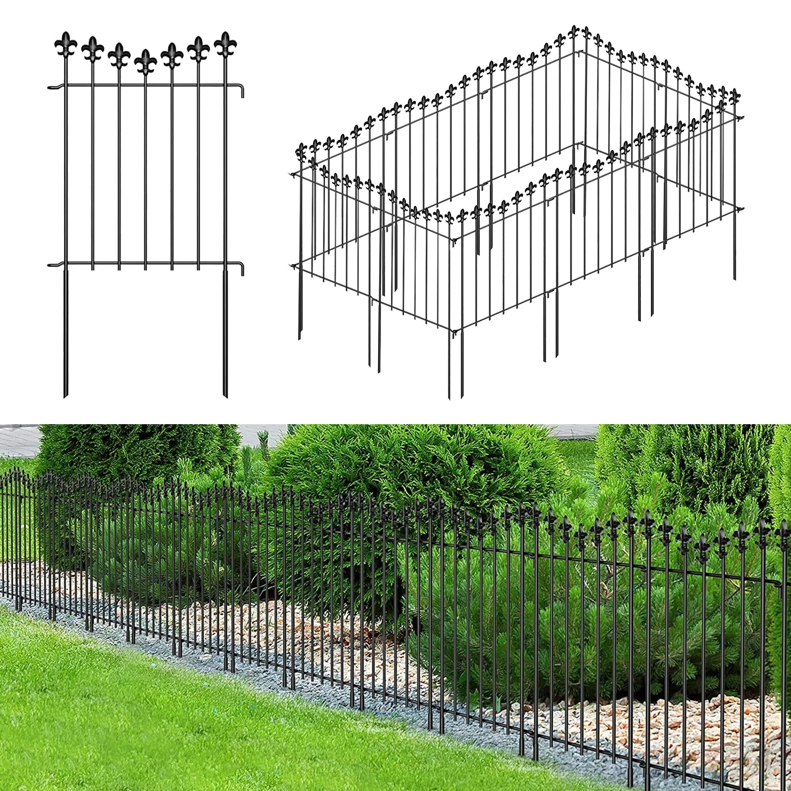 10ft Decorative Garden Fence Animal Barrier Panels Rustproof for Yard Dog Border