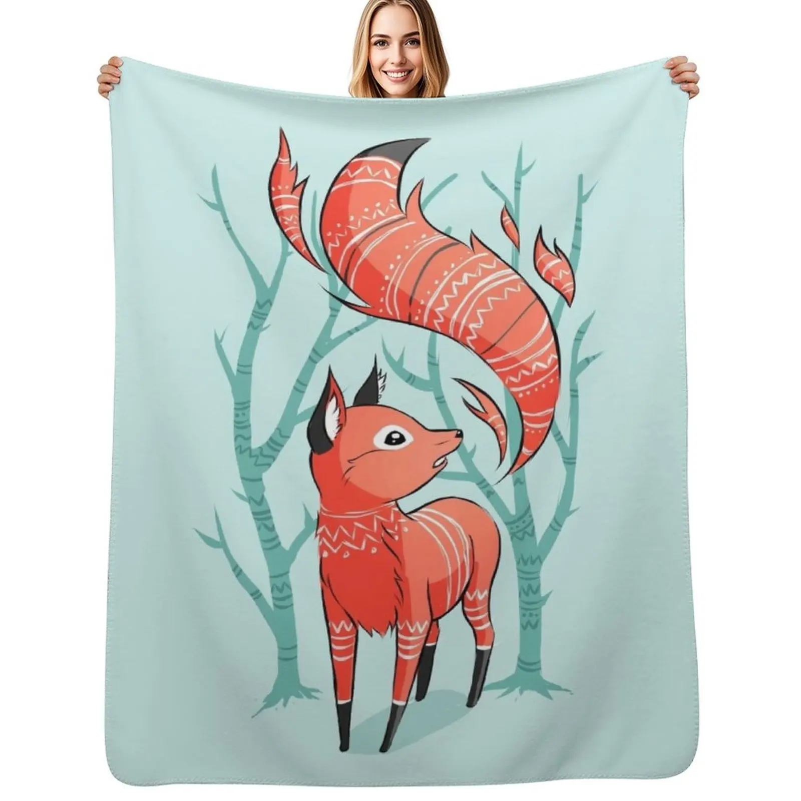 Winter Fox Throw Blanket Portable Lightweight Blanket for Travel Camping