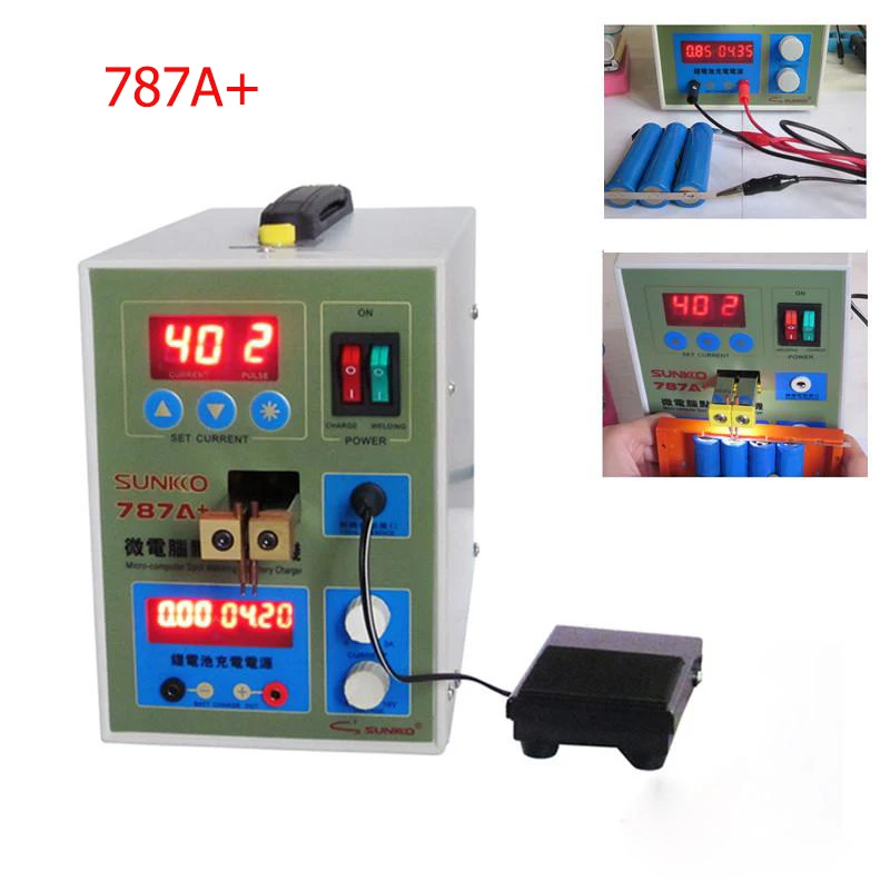 SUNKKO 787A+ Spot Welder 18650 Lithium Battery Test Charging 2in1 Double Pulse Precision Welding Machine LED Lighting 220V