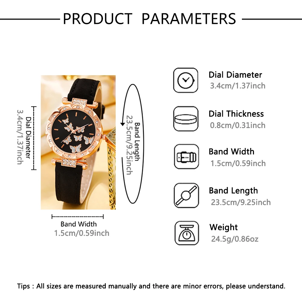 6-piece women's new watch set with elegant and fashionable watches+fashionable butterfly accessories