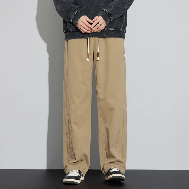 

Faionable American Sle Loose Straight Leg Cotton Work Trousers for Men Casual Wide Leg Pants Spring Autumn New 2025