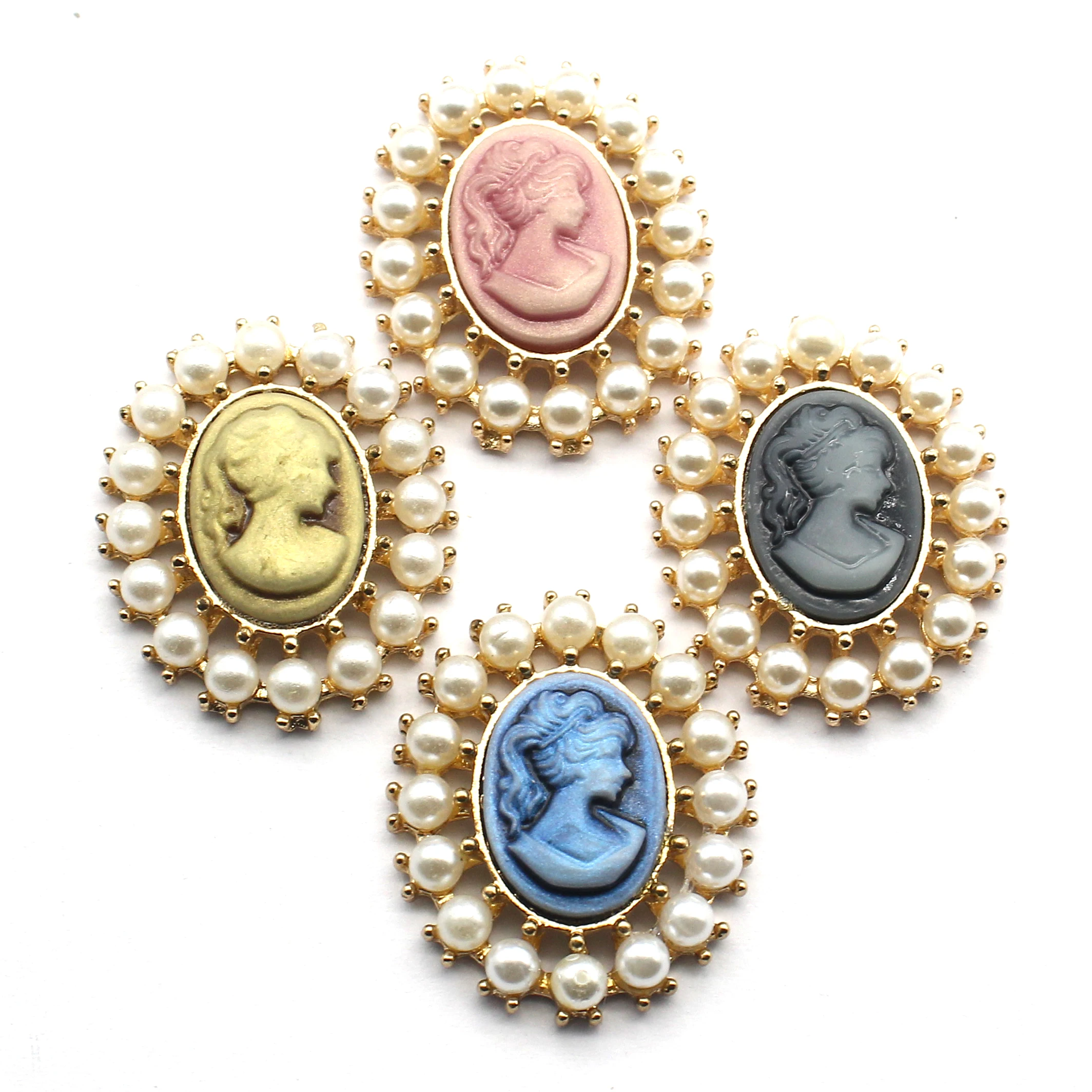  Vintage Lady Head Cameo Pendant 2.6x3.1cm 4 Pieces Imitation Pearl Frame Charms For Earring Necklace Craft Supplies