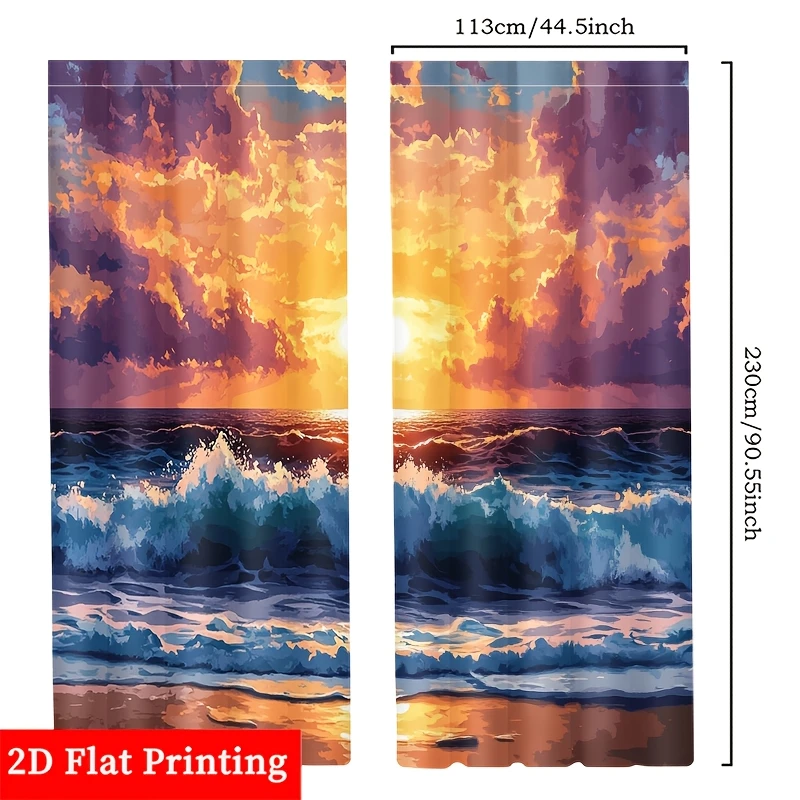Ocean Sunset Seascape Curtains Tropical Beach View Window Drapes Home Decor Curtain Panels Coastal Sunrise Waterproof Curtain