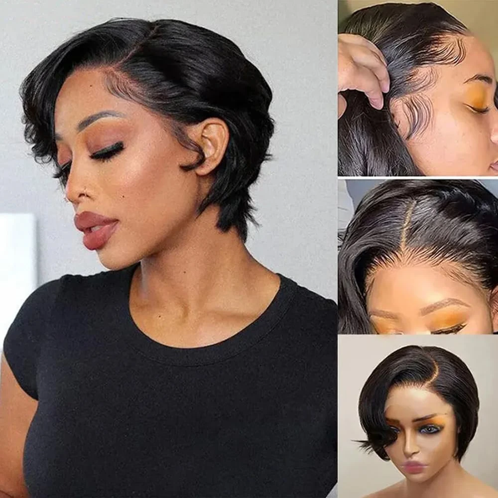 Pixie Cut Straight Bob Wigs Human Hair Straight 13x4 Lace Front Human Hair Wig T Part Lace Wig Virgin Hair Pixie Short Bob Wig