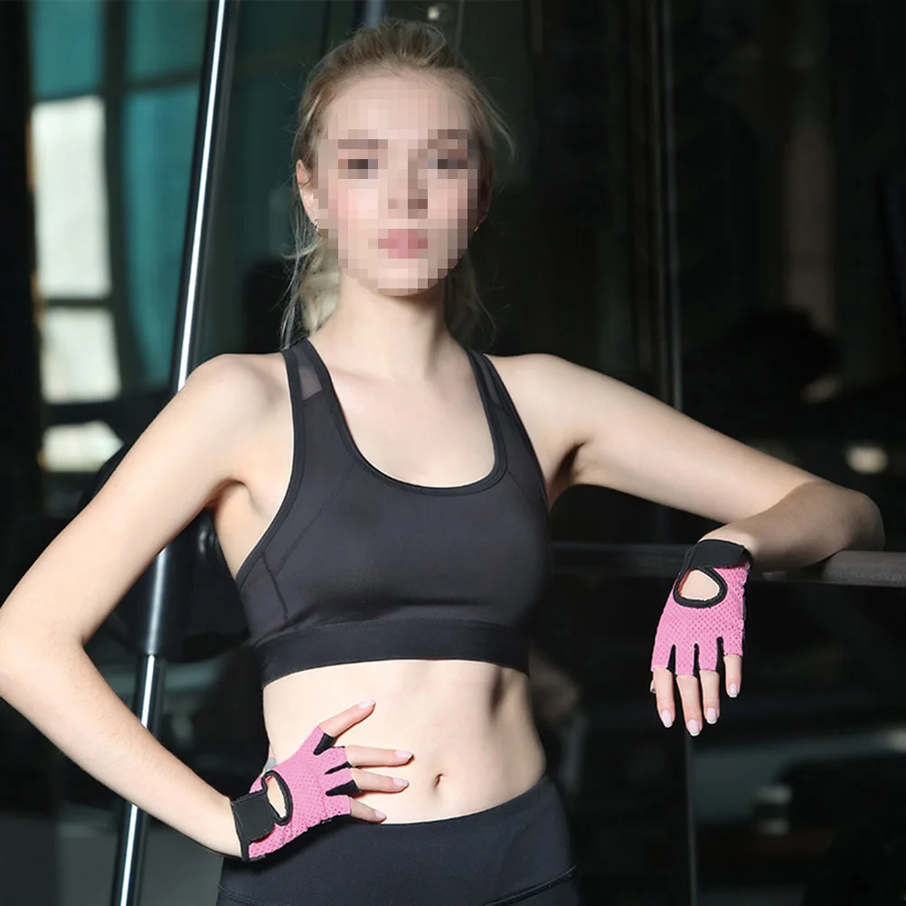 

Women'S Fitness Pink S Size Anti-Slip Silicone Palm Breathable Training Gloves For Weight Lifting Gym Exercise Half Finger