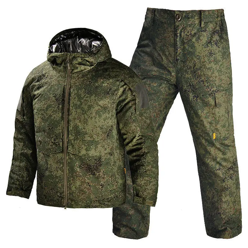 Men's Thermal Reflective Camo Tactical Cotton Suit Winter Outdoor Warm Combat Training Jacket Pants Set​