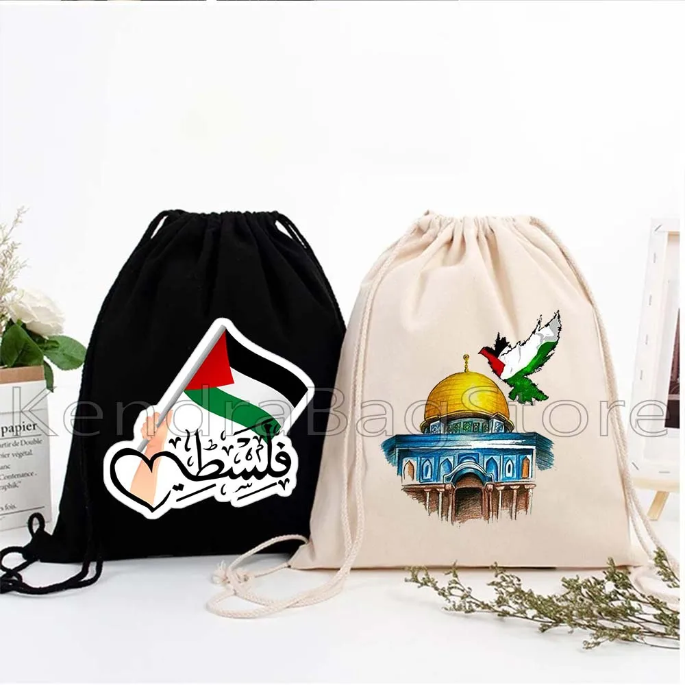 

This Is Not A Watermelon Al Aqsa Mosque Canvas Drawstring Bag Soccer Backpack Tatreez Embroidery Arabic Gift Sackpack String Bag