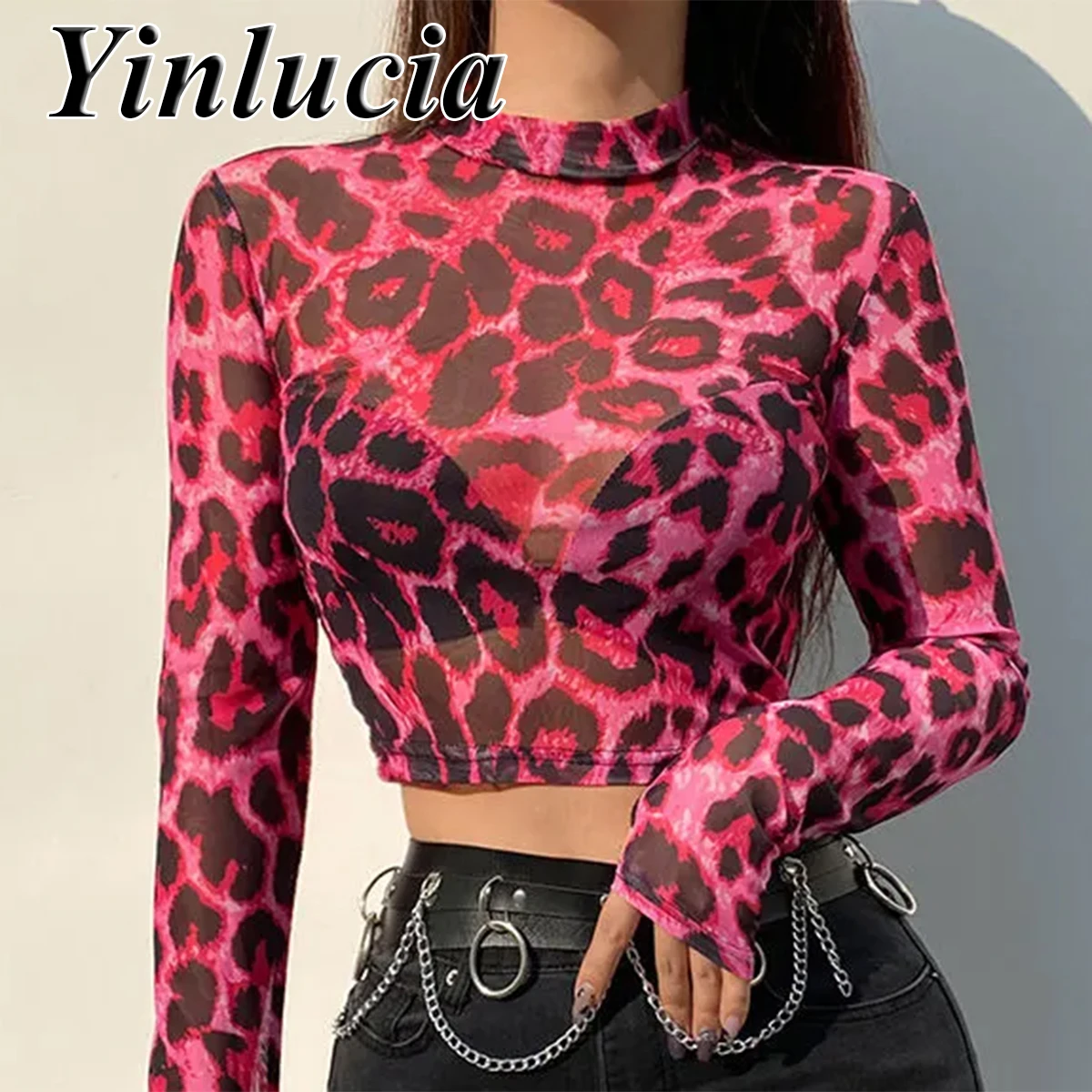 Seksowna różowa bluzka z elastycznym, dopasowanym krojem, odsłaniająca pępek, damska bluzka z siateczki, miękka bluzka, seksowna bluzka typu pulower, styl Y2K, na Boże Narodzenie.