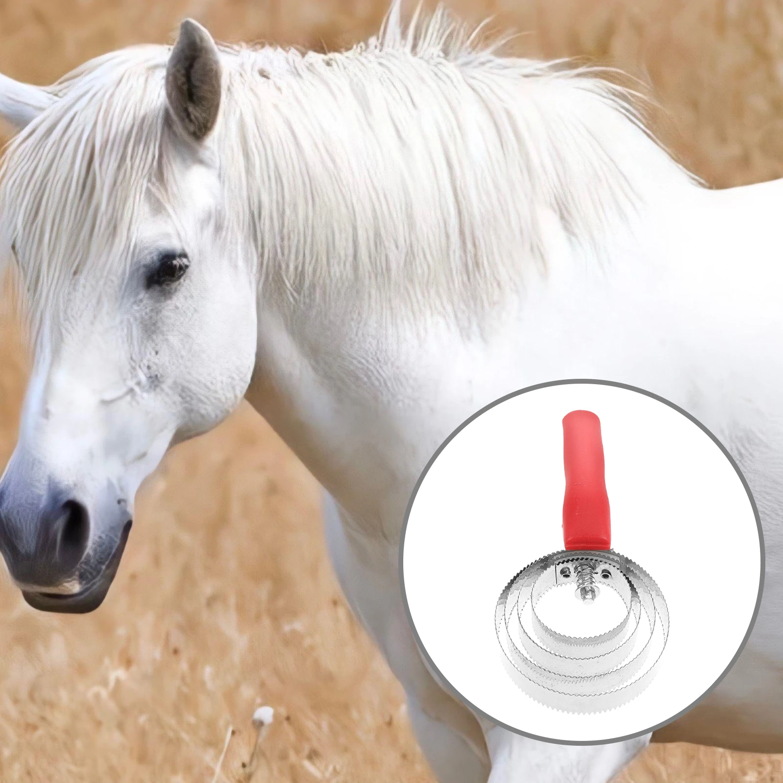 

Reversible 4 Rings Horse Grooming Comb Stainless Steel Curry Brush Ergonomic Handle Dog Sheep Goat Livestock Shedding Removal