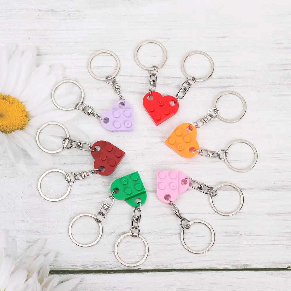 1Pair Cute Love Heart Building Block Keychains for Couples Women Men Friendship Separable Love Heart Brick Key Ring Jewelry Gift