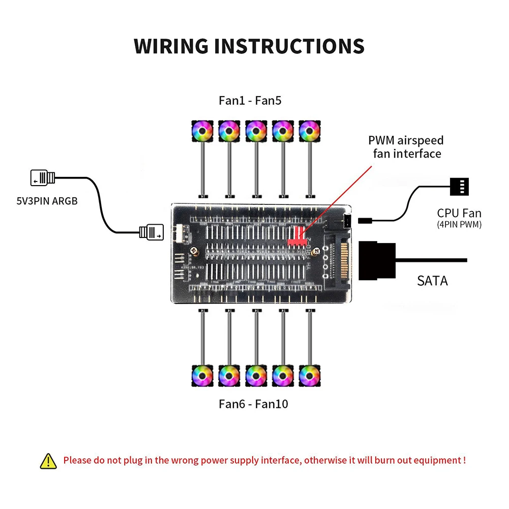 4Pin PWM & 5V 3Pin ARGB Multi Way Splitter ARGB and PWM HUB 10/16 Hub Case Fan Hub Adapter Cooler Master SATA Power