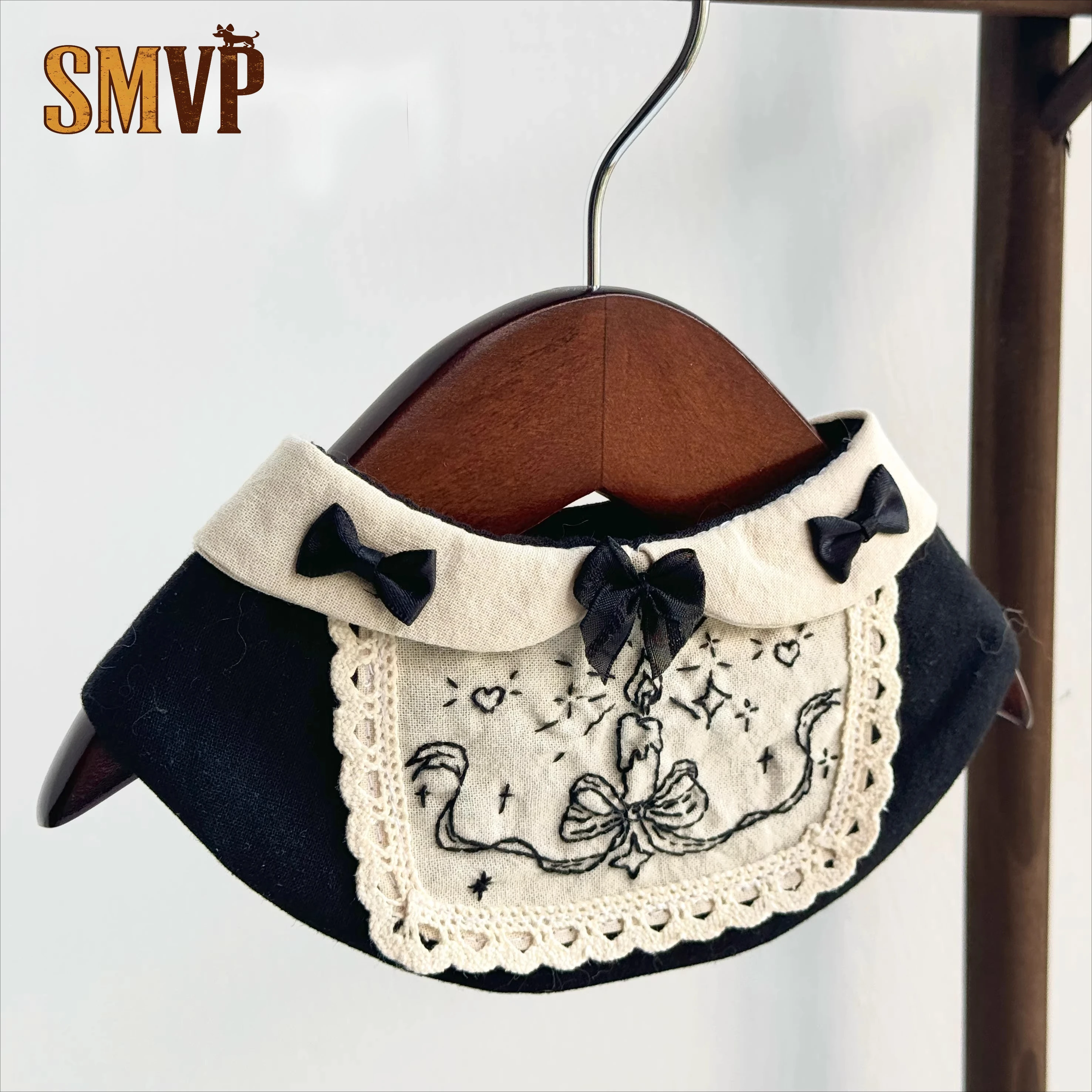 

Original Design Black and White Contrasting Bow Lolita Maid Style Halloween Dress Up Pet Kitten Puppy Bib