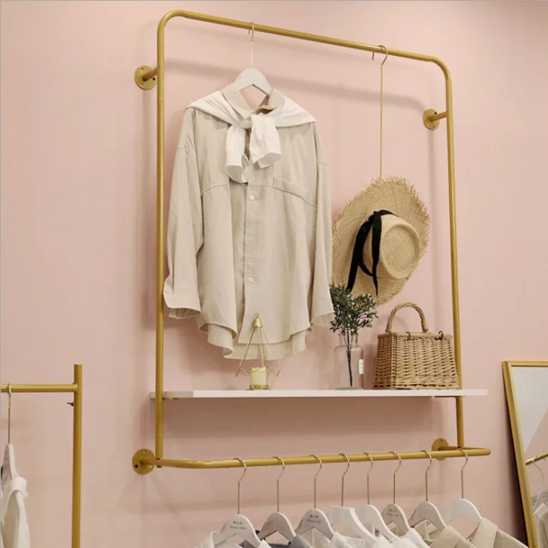 

Custom, unique multifunctional customized gold garment shoe hanging shelves Wall Mounted display racks