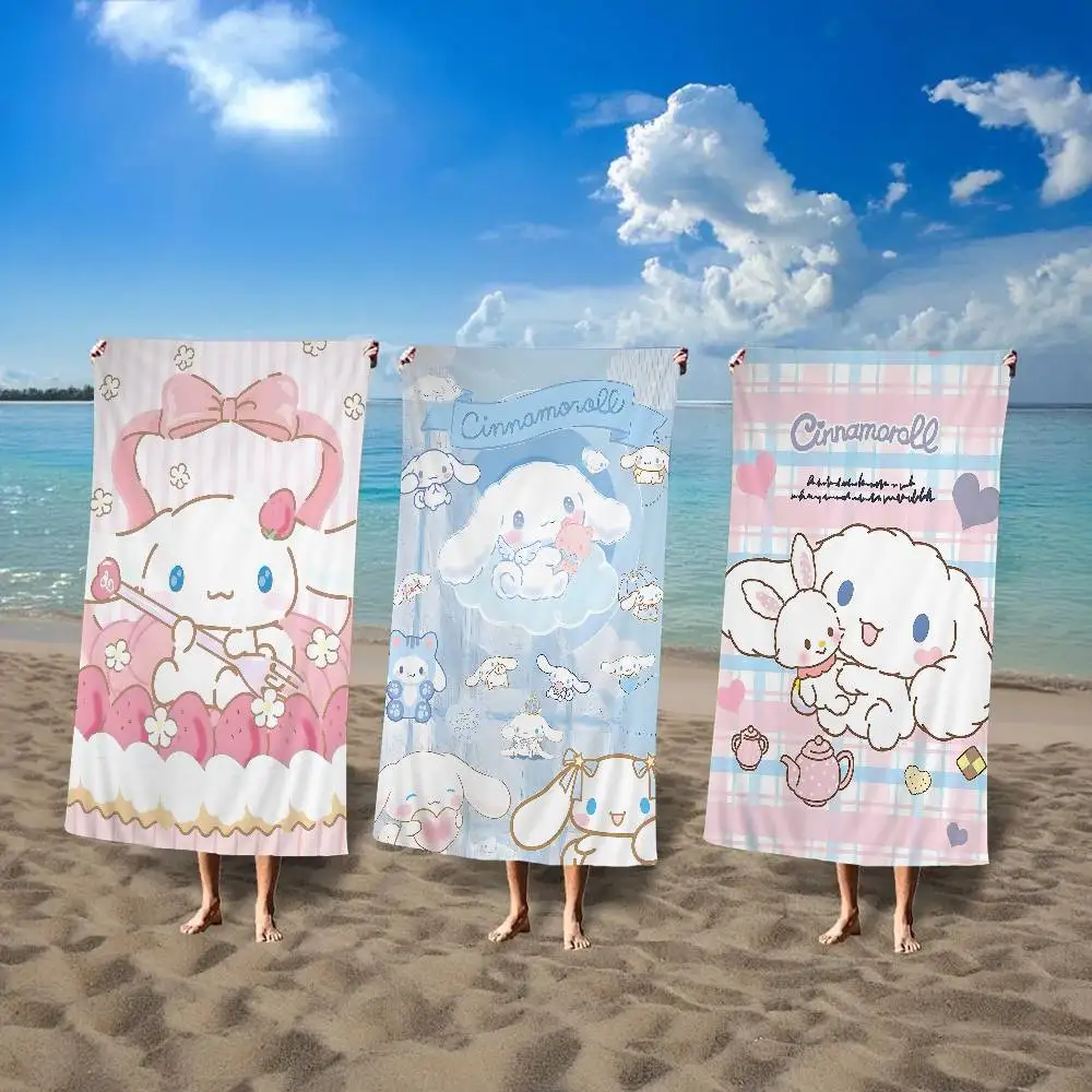 

Пляжное полотенце с милым рисунком C-Cinnamoroll, красочные банные полотенца для девочек, быстросохнущее пляжное полотенце из микрофибры на заказ, без песка