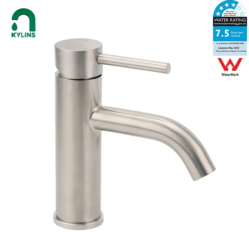 **Sydney StocK** KYLINS Bathroom Mixer Tap Brushed Round Vanity Flick Sink Tap Faucet Curved Spout WELS WaterMark