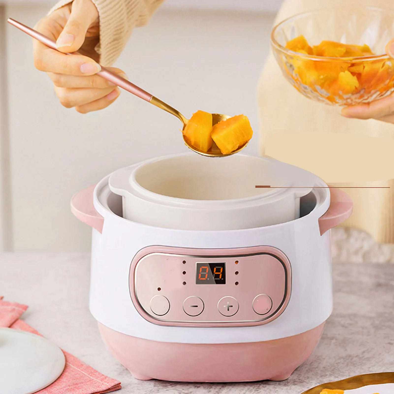 Electric Ceramic Cooker Electric Stew Pot 1L 200W Anti Dry Burn  Intelligent Electric Ceramic Cooker for Porridge Rice Soup