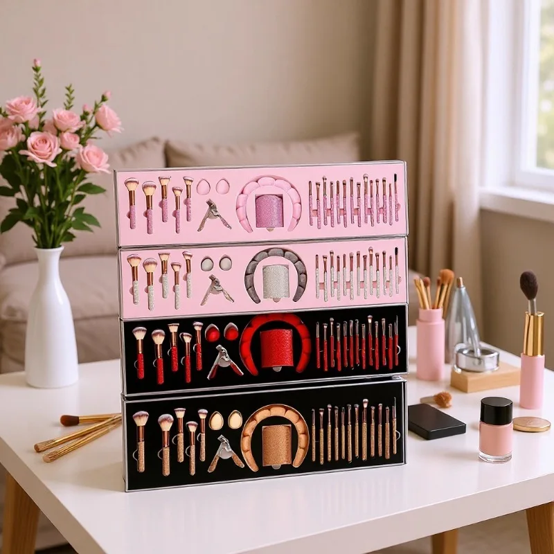Bling Makeup Brushes with Rhinestone Face Concealer Eyeliner Blusher Puffs Eyelash Curler Storage Bucket Headbands 23 Sets