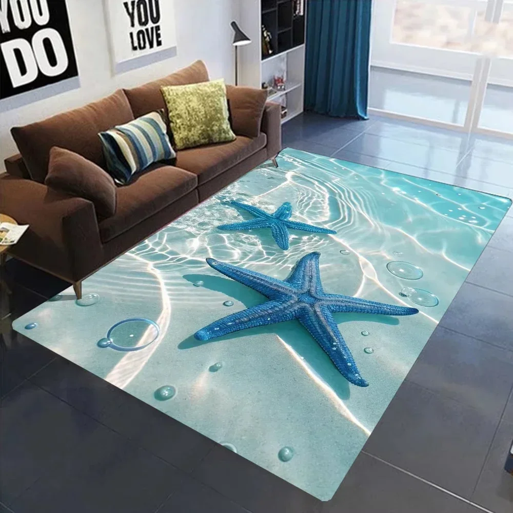 

Летний пляжный ковер в виде ракушки, морская звезда, синий ковер, гостиная, диван, одеяло, спальня, офис, водонепроницаемый коврик, украшение для дома