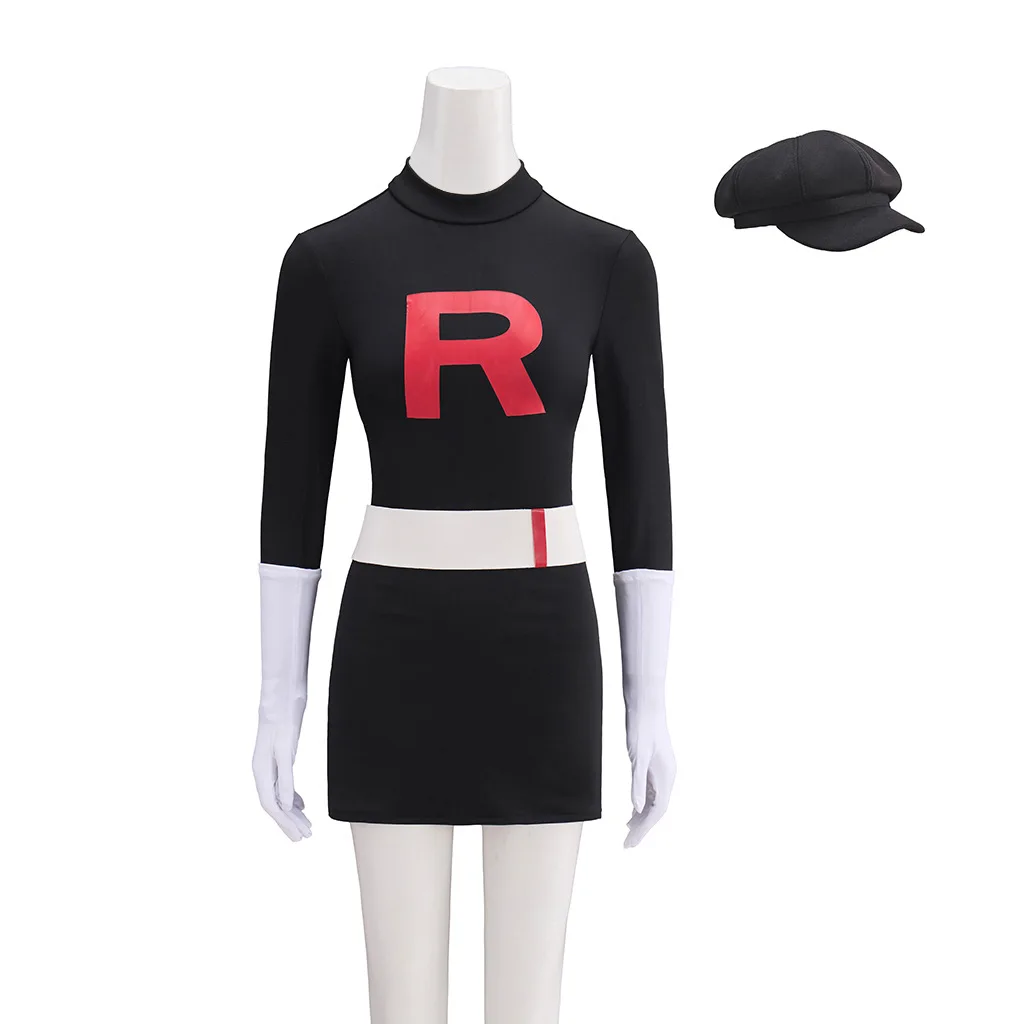 

Anime Cosplay Costume for Adult Team Rocket Jessie Black Tight Dress Halloween Cosplay Costume Full Set Costume