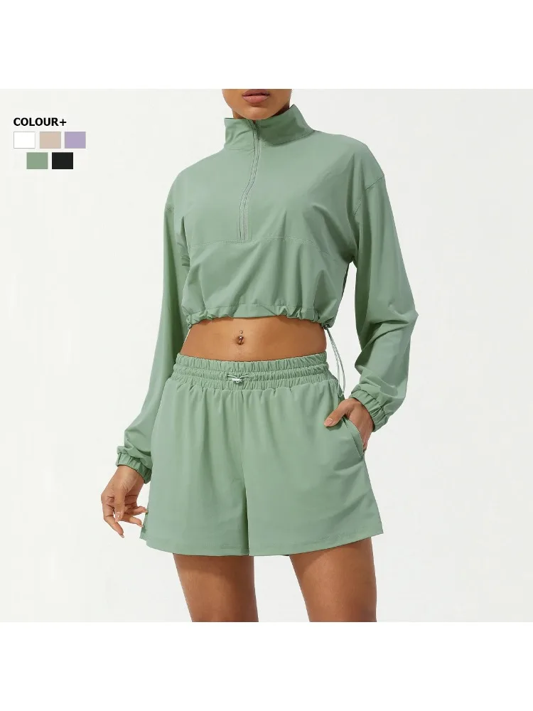 

Женский спортивный костюм для бега на открытом воздухе, летний однотонный комплект из двух предметов для йоги, дышащая быстросохнущая одежда для фитнеса и тренировок