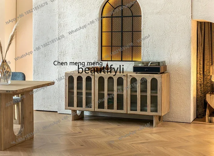 X Imported solid wood dining side cabinet, retro tea cabinet, living room entrance storage cabinet